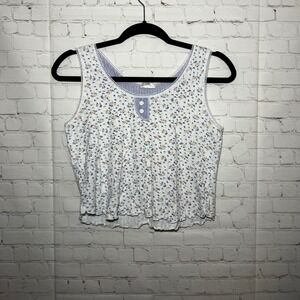 ✨Vintage French Dressing White Floral Tank Top Gingham Trim Cropped Y2K 90's S